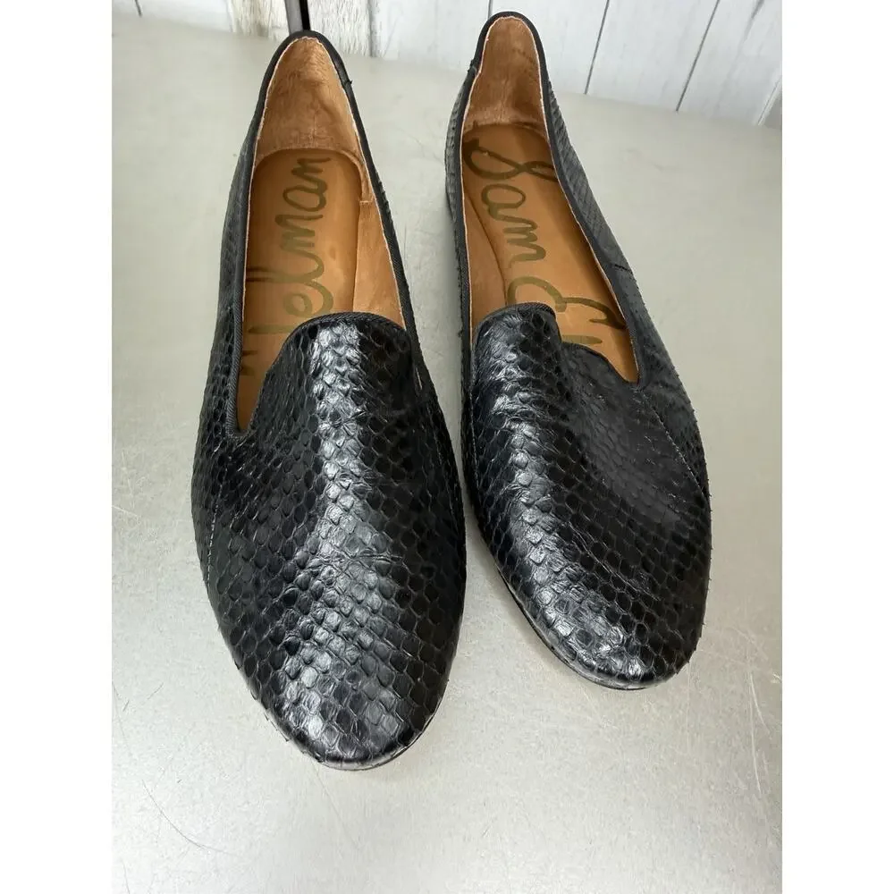 Sam Edelman Leather Black Snakeskin Loafers Slip On Lightweight Size 7.5